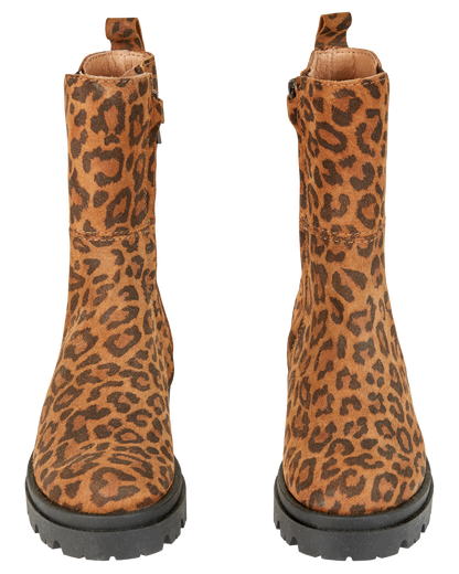 Boots fille cuir léopard brun