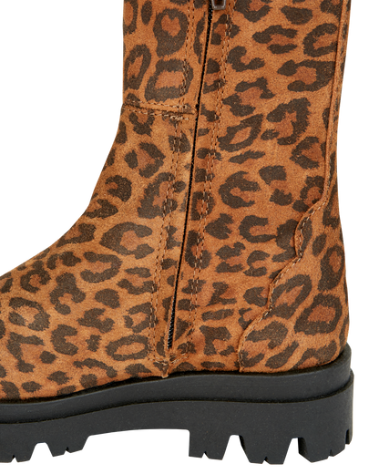 Boots fille cuir léopard brun