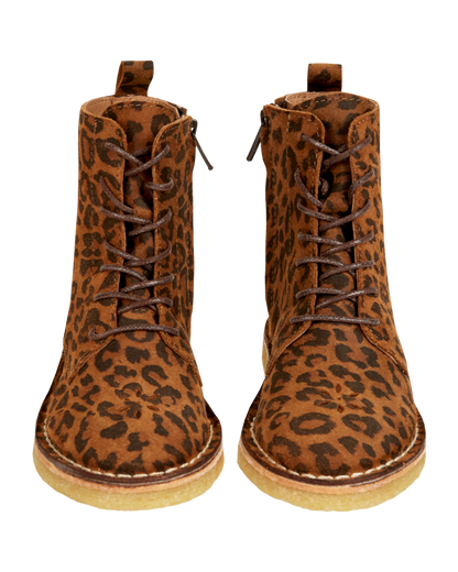 Boots à lacets cuir léopard brun