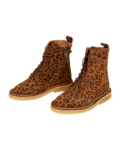 Boots à lacets cuir léopard brun