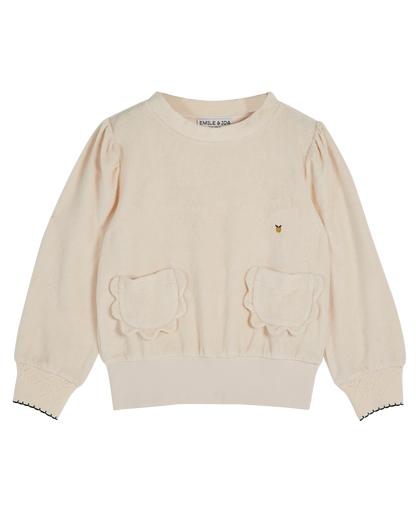 Sweat éponge poches fleurs crème