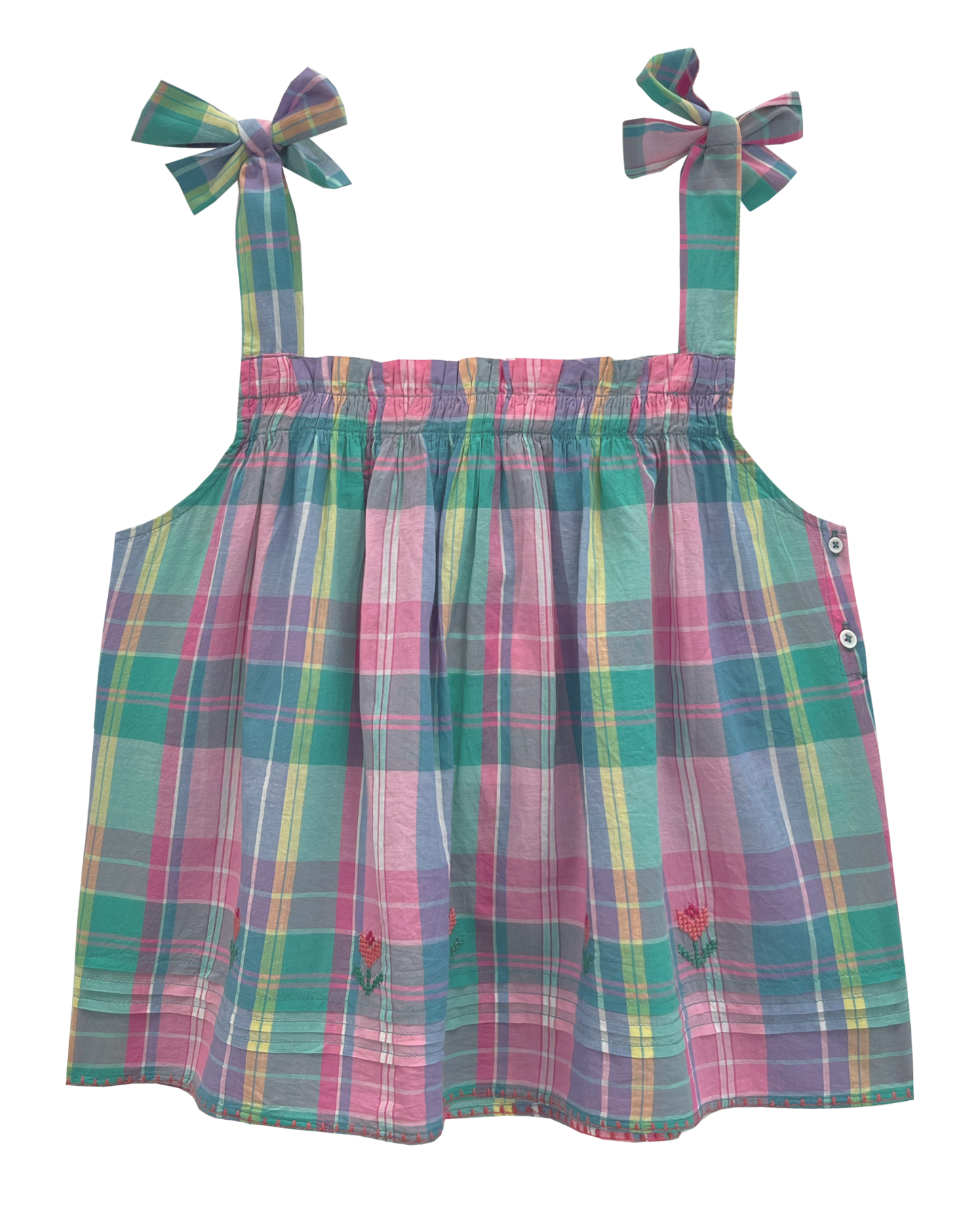 Top bretelles point de croix madras multicolore