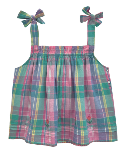 Top bretelles point de croix madras multicolore