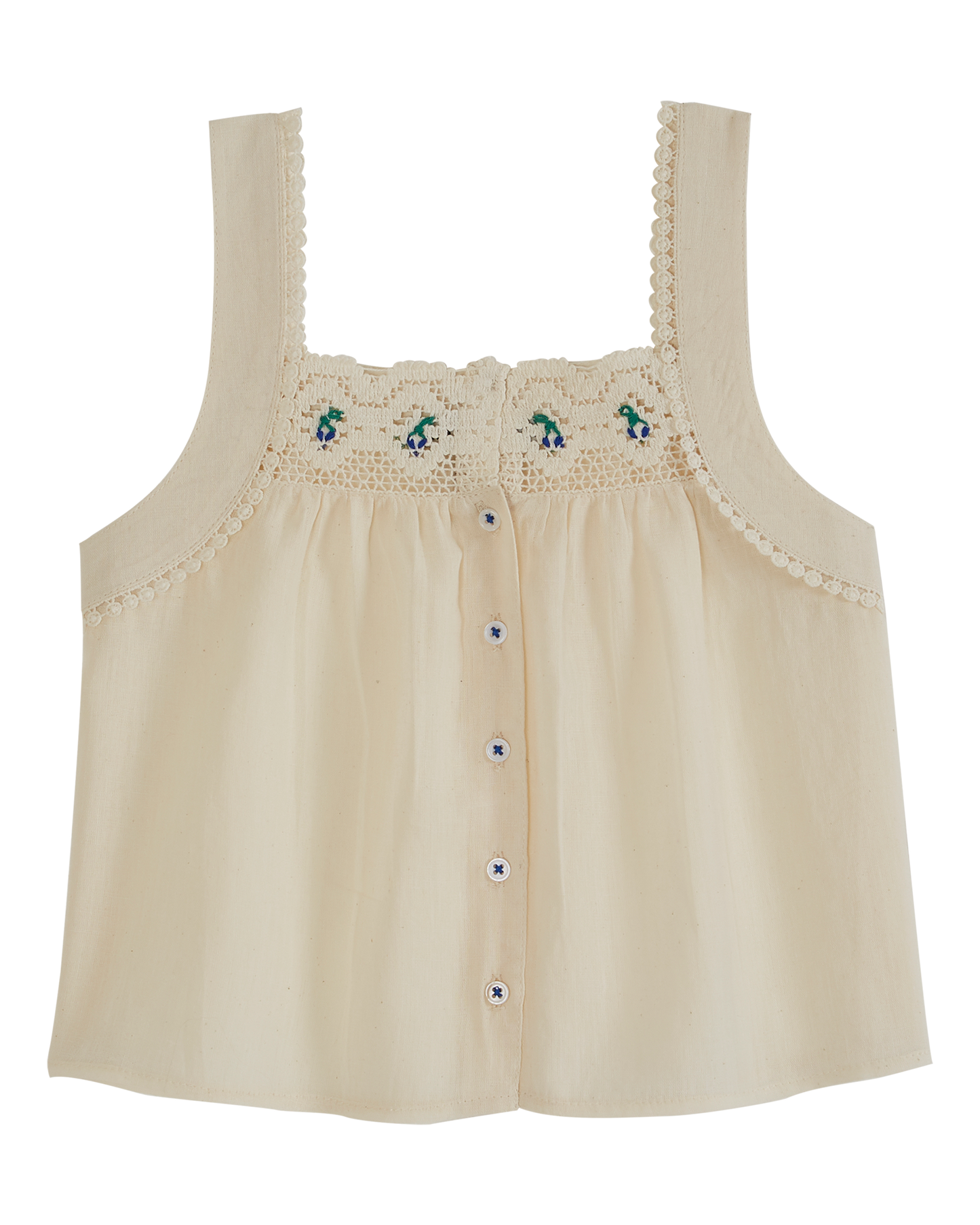 Top bretelle brodé fille écru