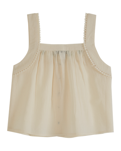 Top bretelle brodé fille écru