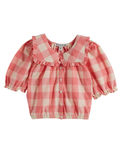 Blouse grand col vichy bonbon