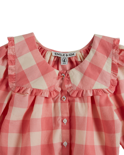 Blouse grand col vichy bonbon