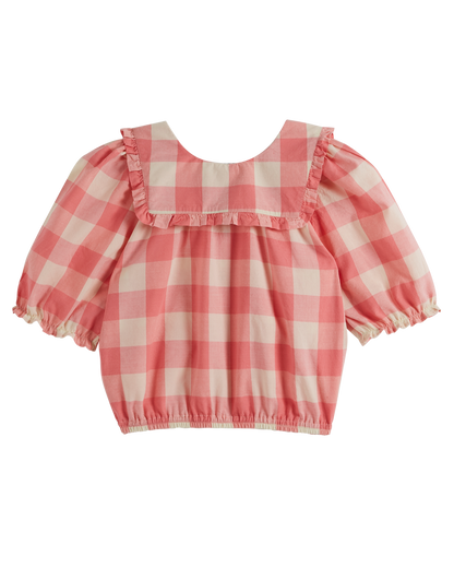 Blouse grand col vichy bonbon
