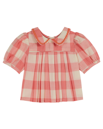Blouse plissée vichy bonbon