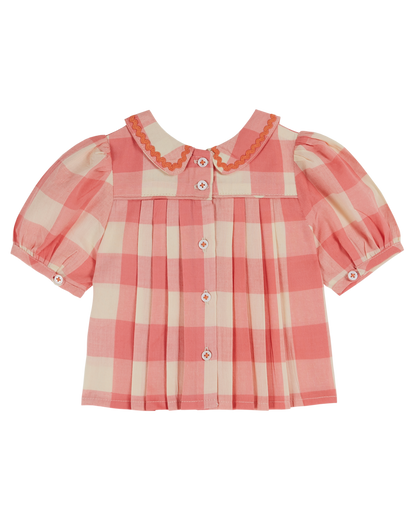 Blouse plissée vichy bonbon