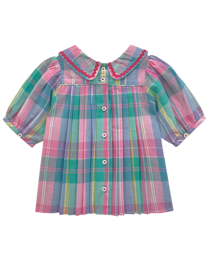 Blouse plissée carreaux madras multicolore