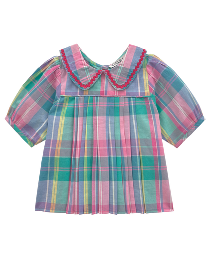 Blouse plissée carreaux madras multicolore