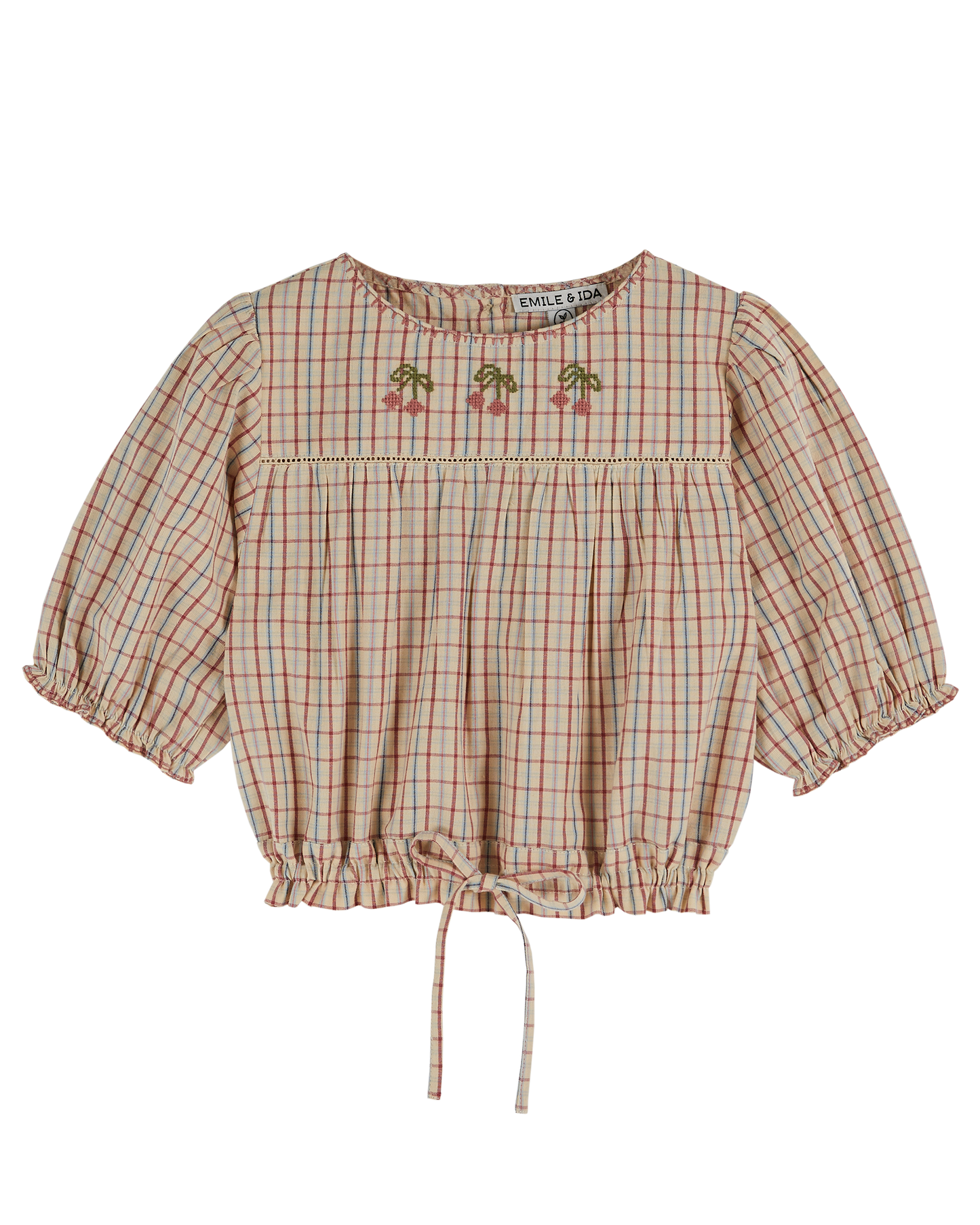 Blouse broderie carreaux vanille