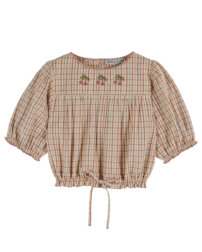 Blouse broderie carreaux vanille