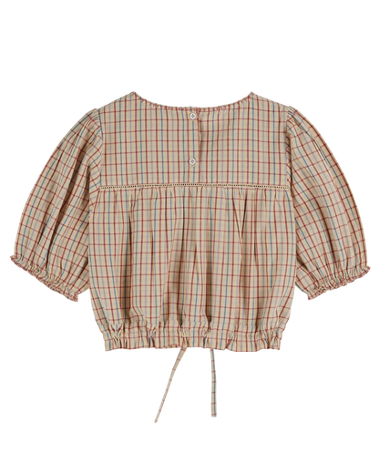Blouse broderie carreaux vanille