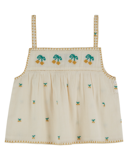 Top bretelles broderie cerise chantilly