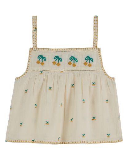 Top bretelles broderie cerise chantilly