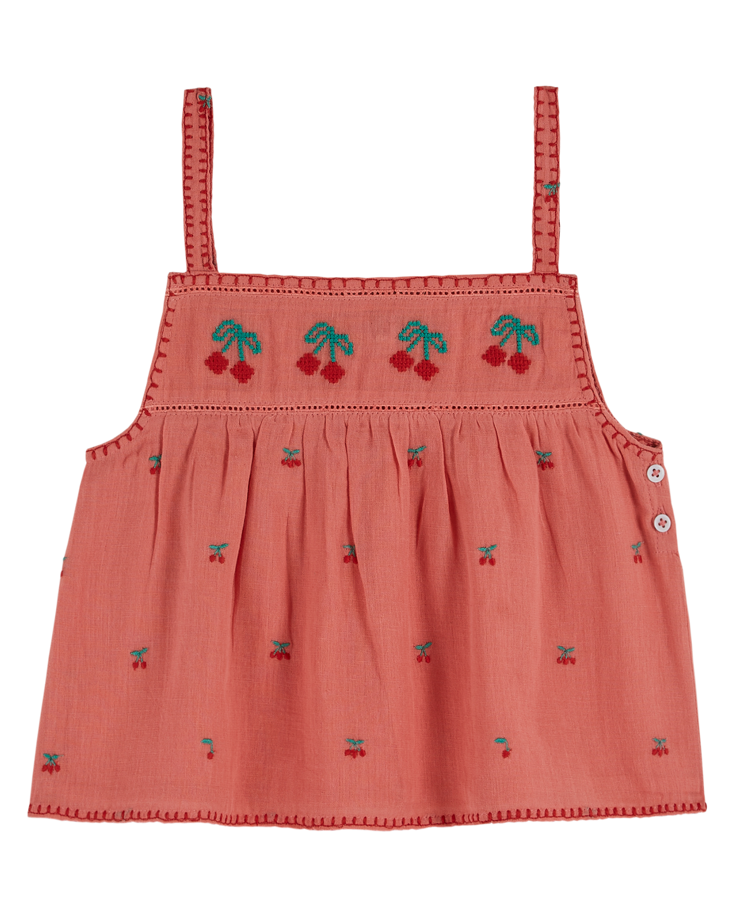 Top bretelles broderie cerise grenadine