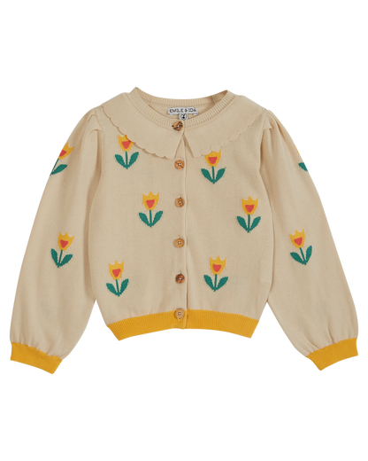 Cardigan tulipe coton bio fille écru
