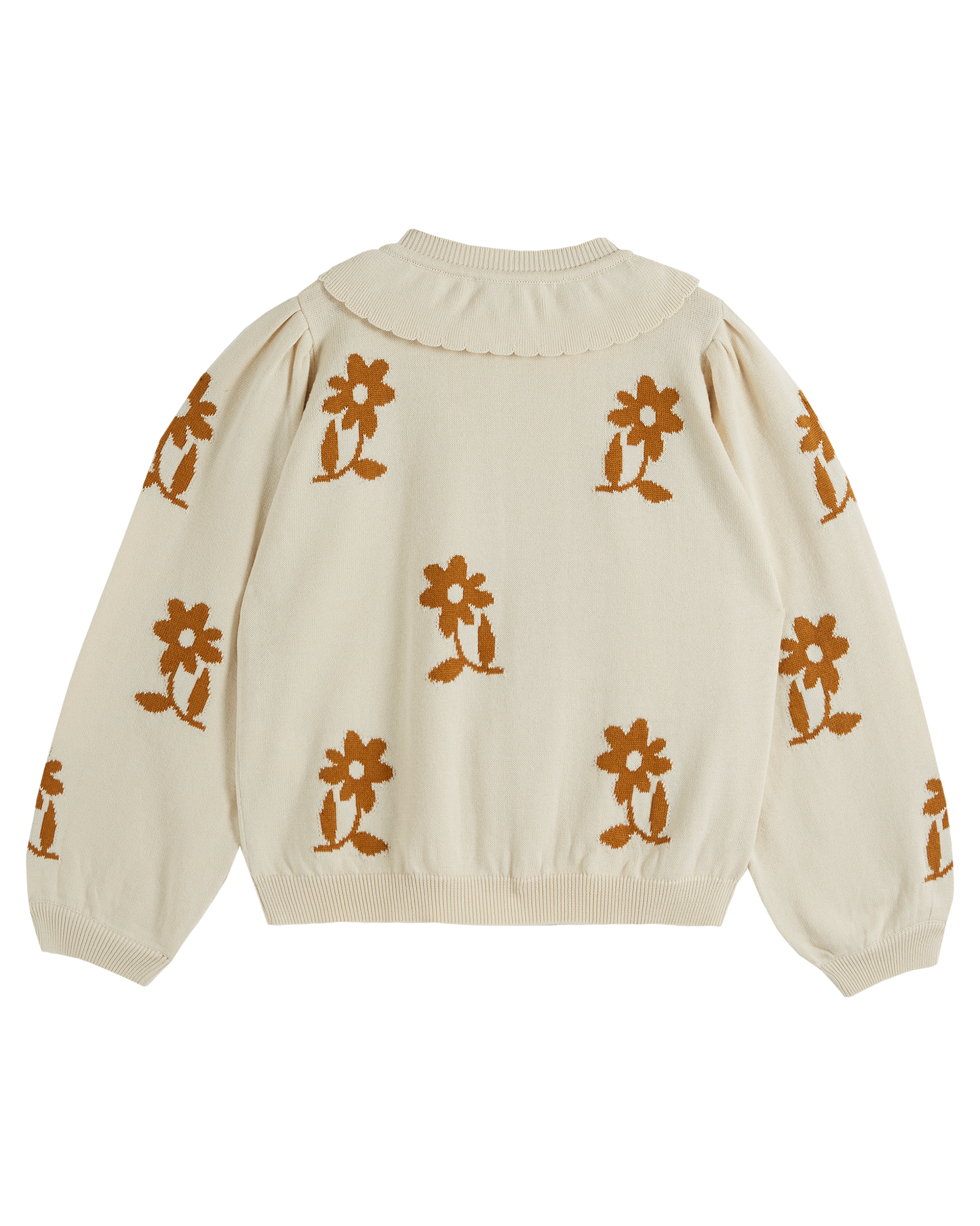 Cardigan fleurs coton bio fille caramel
