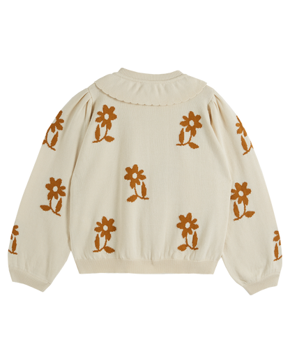 Cardigan fleurs coton bio fille caramel