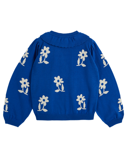 Cardigan fleurs coton bio fille saphir