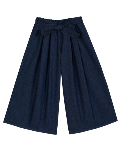 Pantalon noué chambray bleu foncé