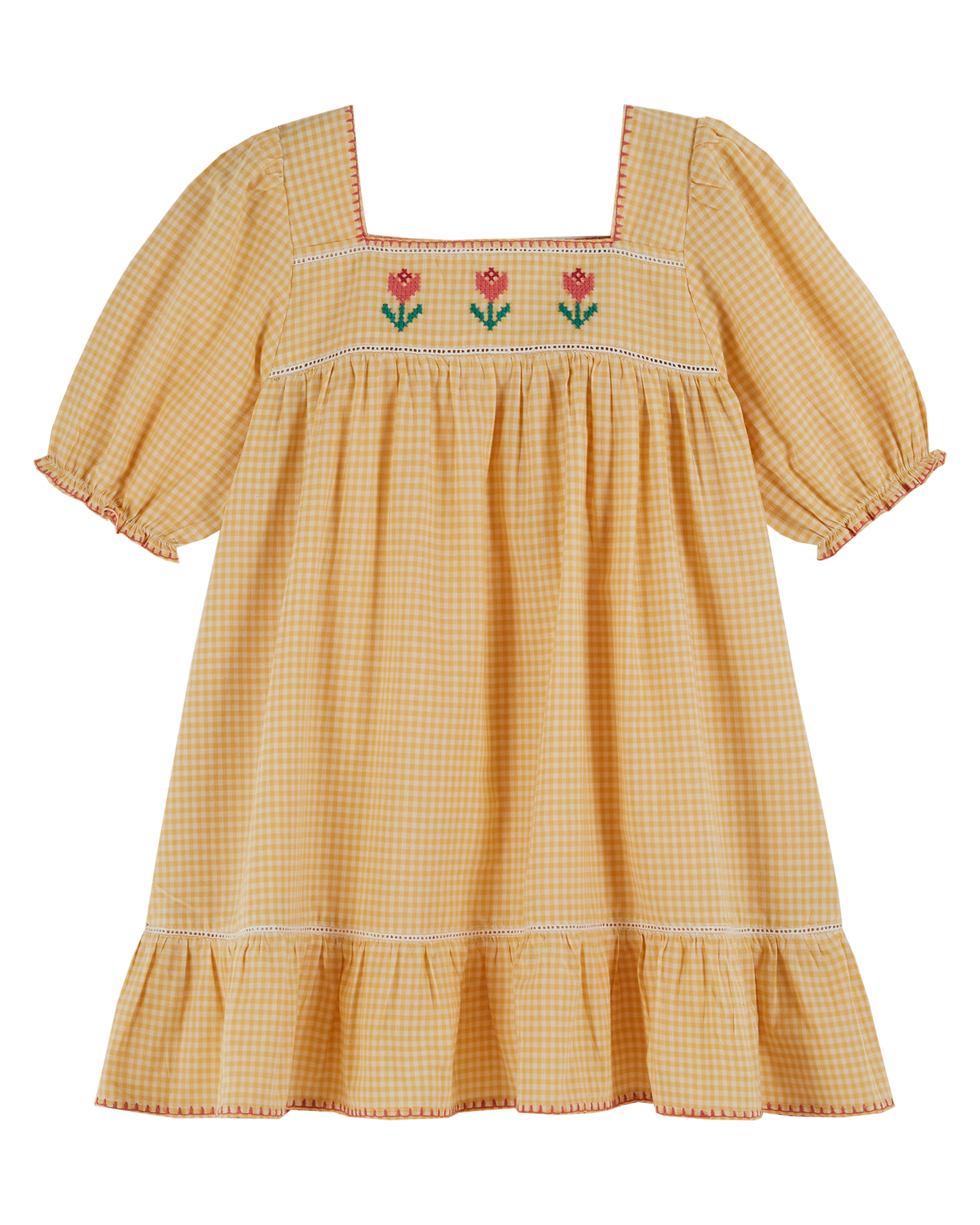 Robe brodée vichy jaune
