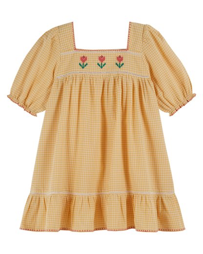 Robe brodée vichy jaune
