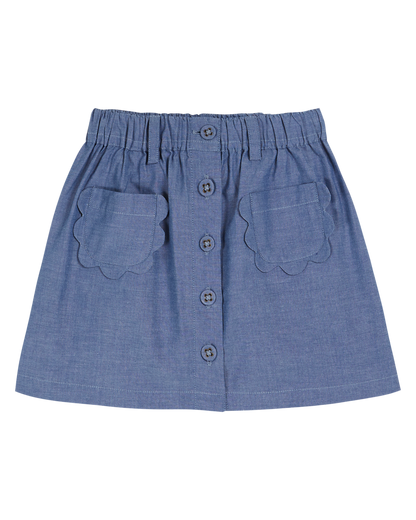 Jupe poches fleurs chambray