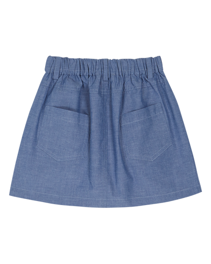 Jupe poches fleurs chambray