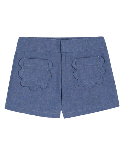 Short poches fleurs chambray
