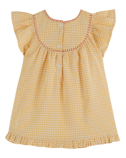 Robe bébé brodée vichy jaune