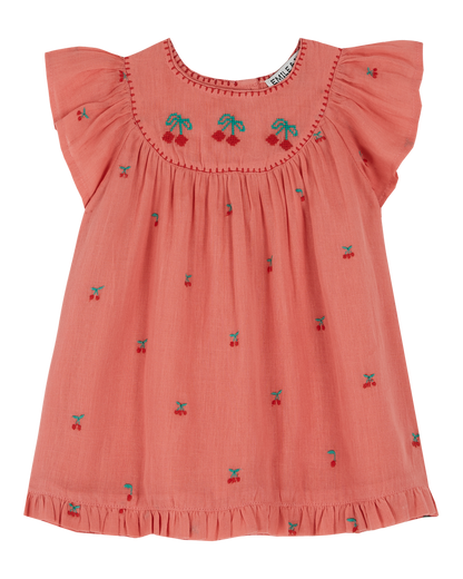 Robe bébé broderie cerise grenadine