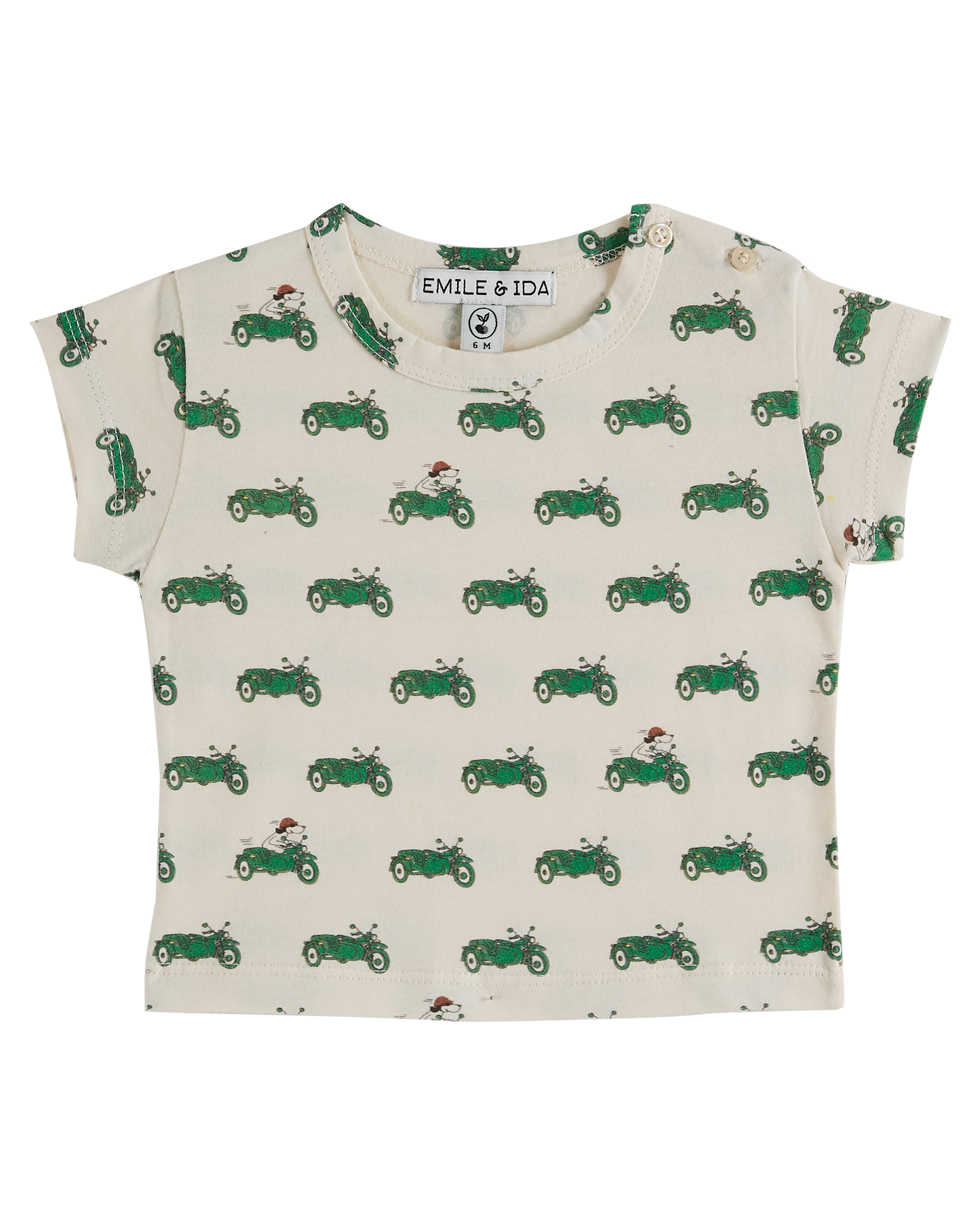 T-shirt coton bio crème side car vert