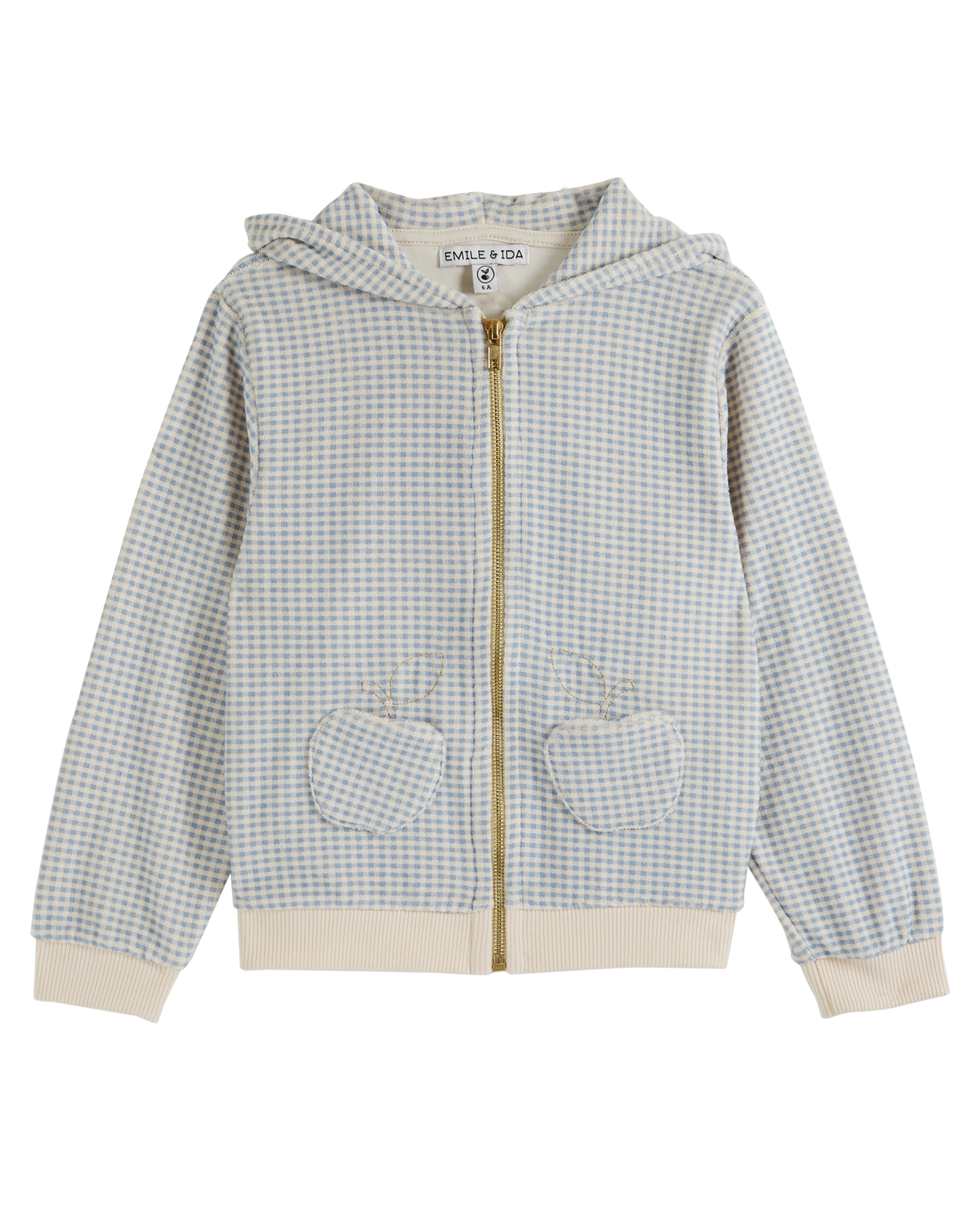 Sweat éponge zippé vichy bleu