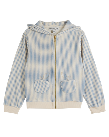 Sweat éponge zippé vichy bleu
