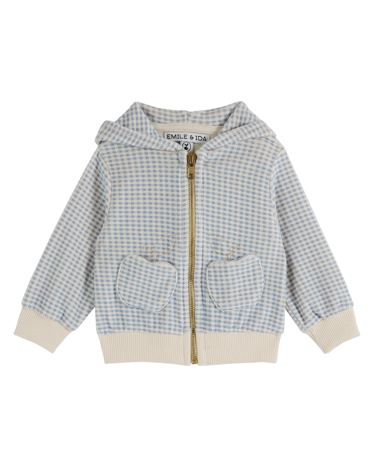 Sweat éponge zippé vichy bleu