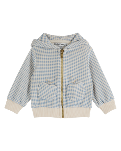 Sweat éponge zippé vichy bleu