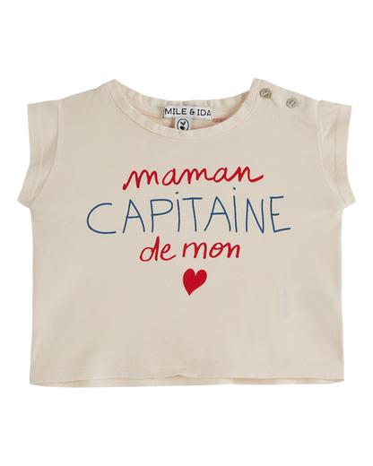 T-shirt coton bio capitaine de mon coeur crème