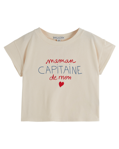 T-shirt coton bio capitaine de mon coeur crème