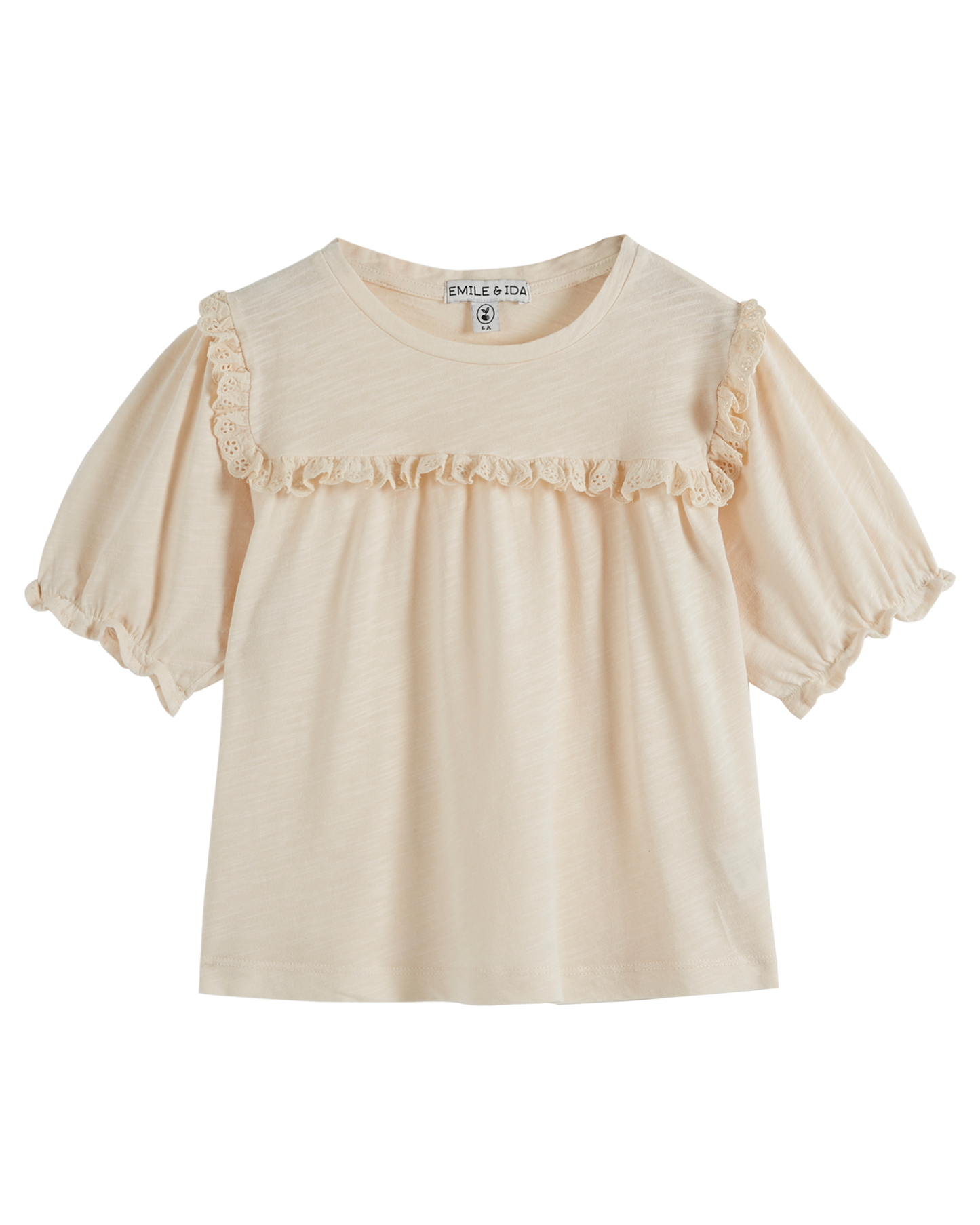 T-shirt coton bio broderie crème