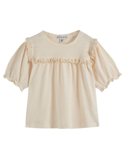 T-shirt coton bio broderie crème