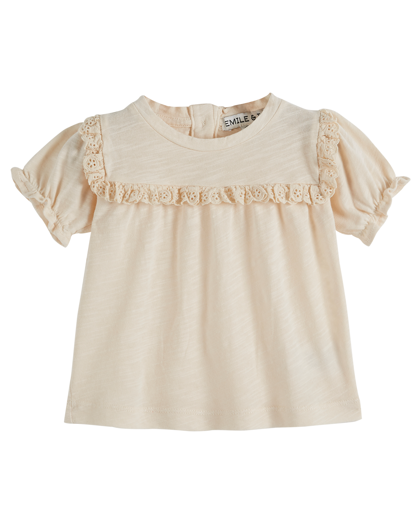 T-shirt coton bio broderie crème
