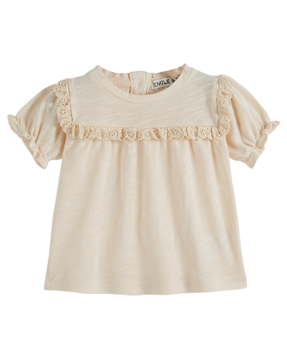 T-shirt coton bio broderie crème
