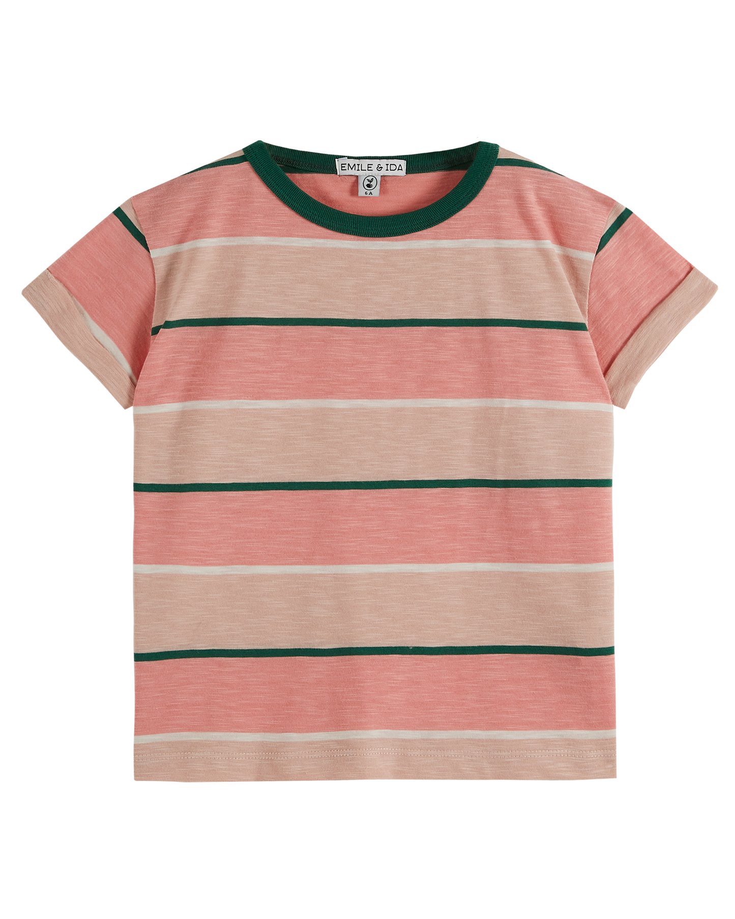 T-shirt coton bio rayure pêche