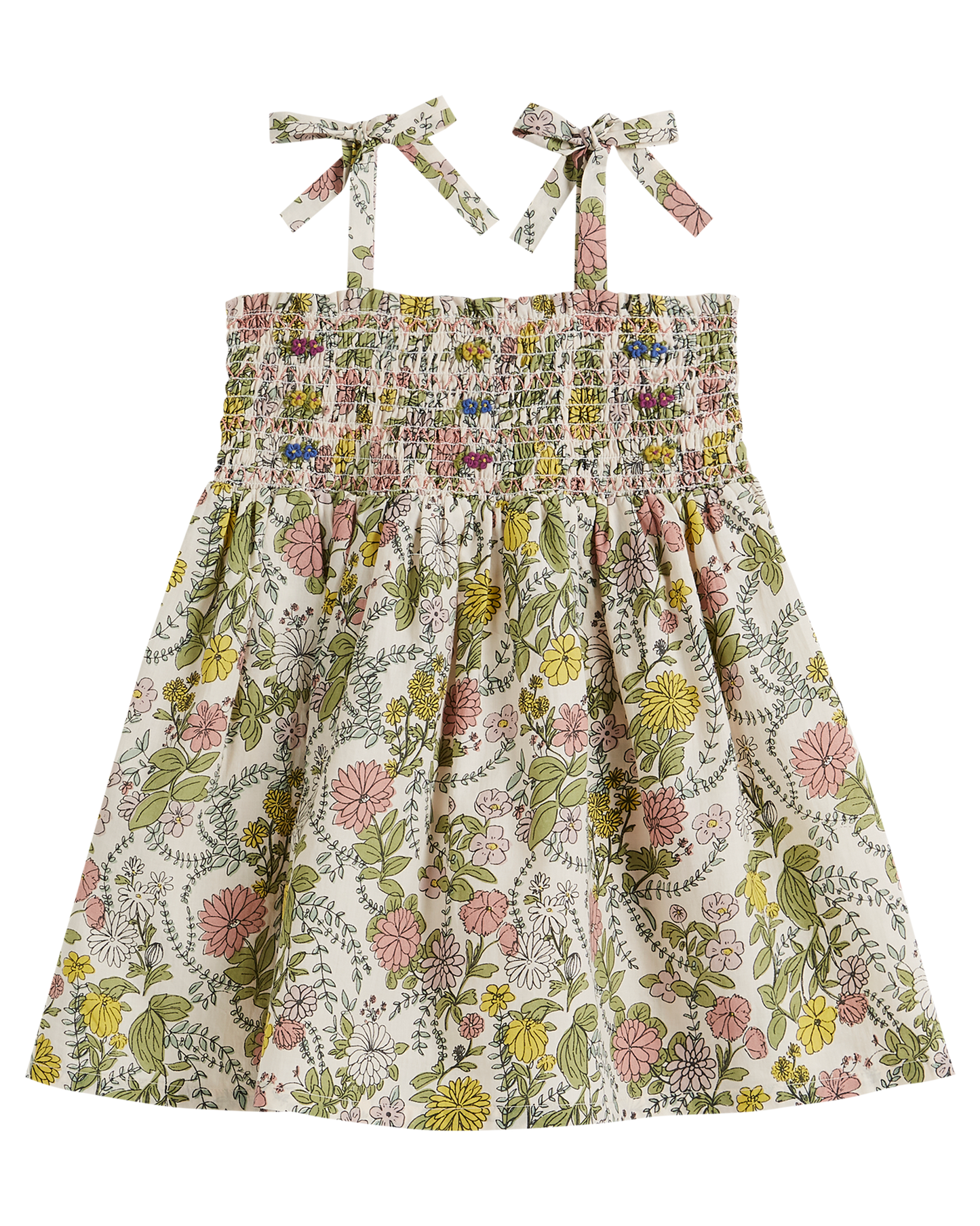 Robe à smocks brodée herbier