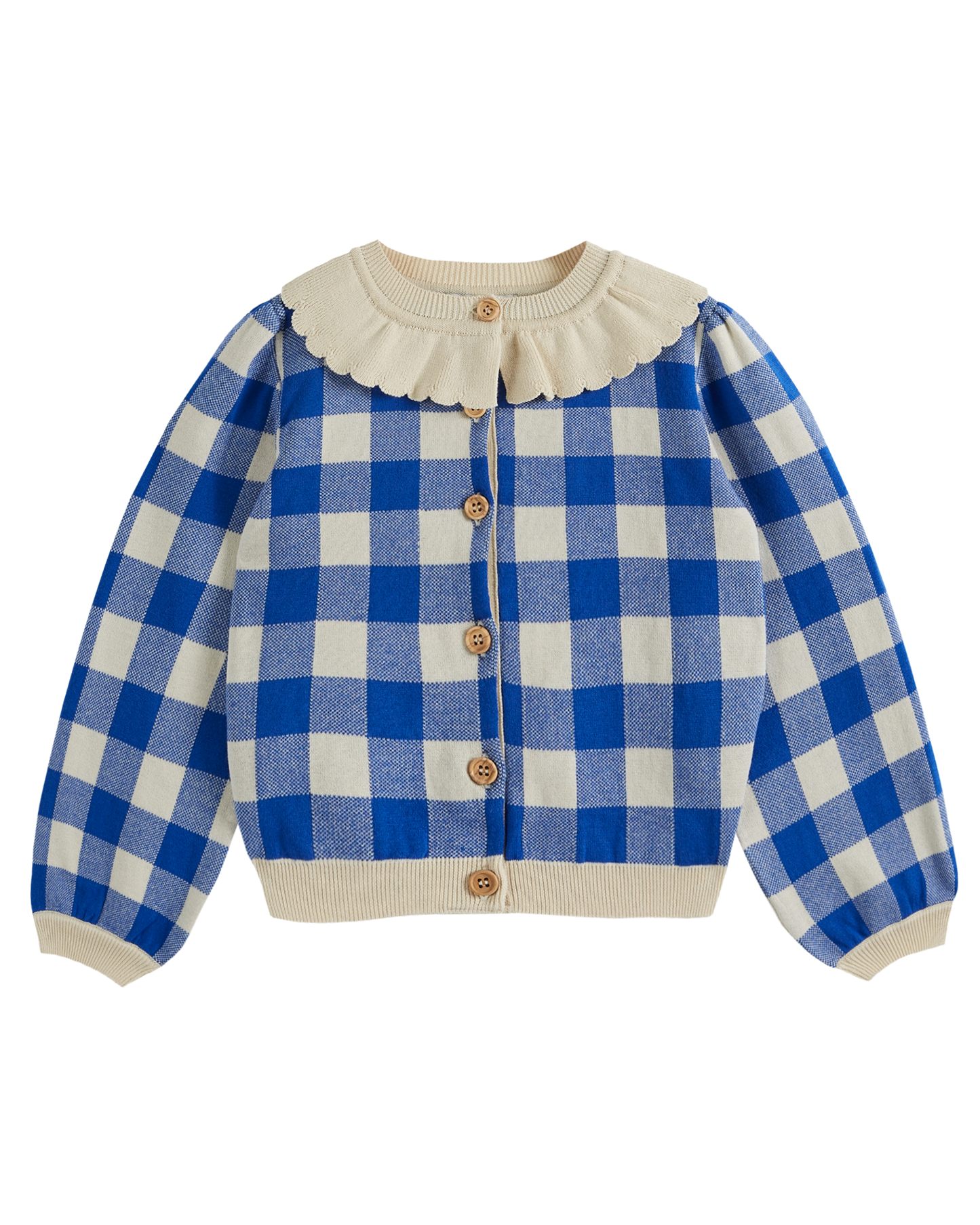 Cardigan coton bio fille vichy bleu