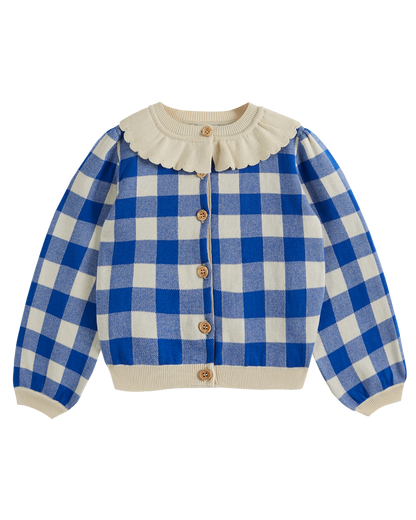 Cardigan coton bio fille vichy bleu