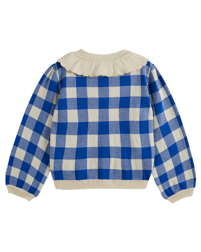 Cardigan coton bio fille vichy bleu